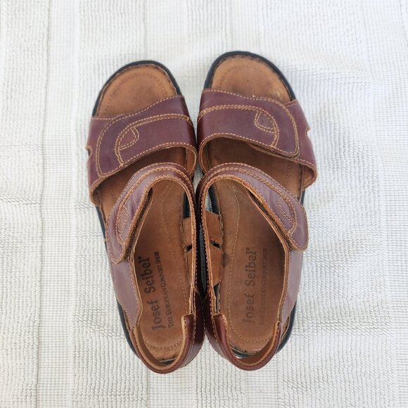Josef Seibel Sandals Womens 39 /8  Slingback Strappy Brown Leather Open Toe - Picture 7 of 11